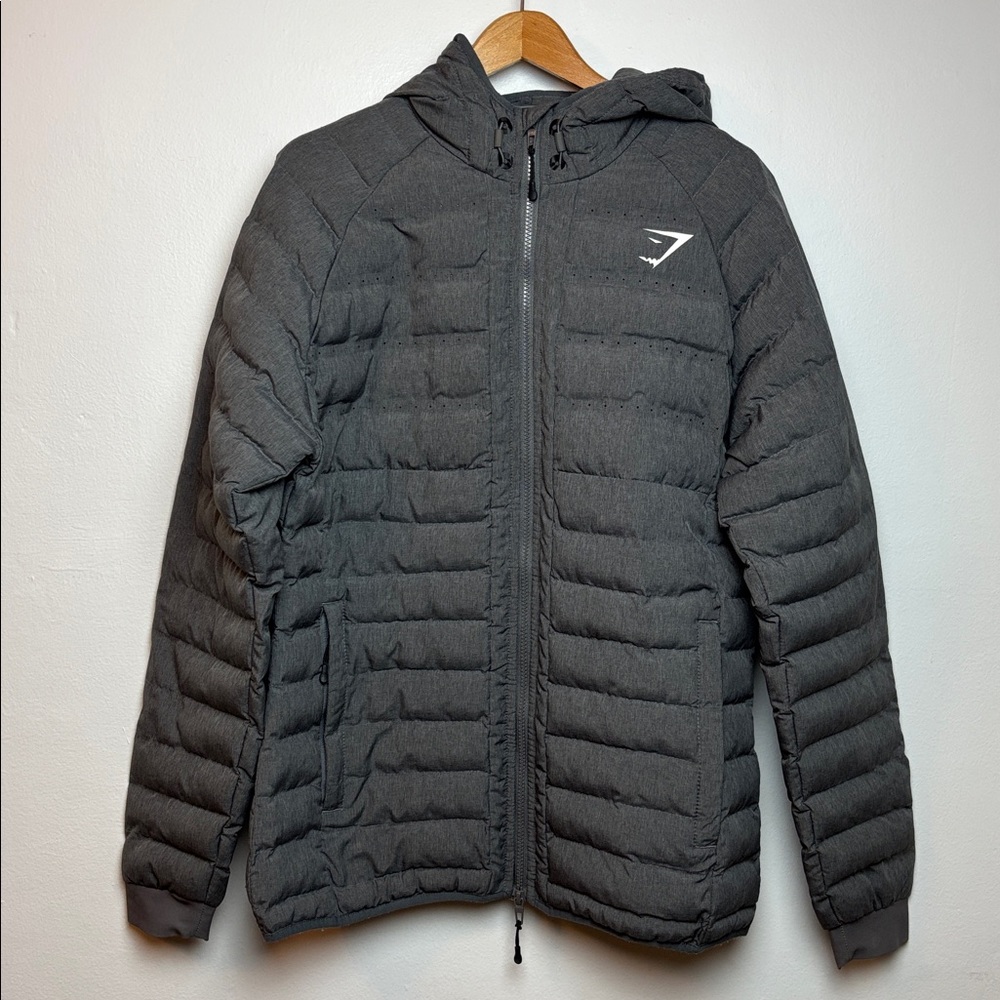 Gymshark Women’s Large Sector V2 Fitted Puffer Jacket Gray Full‎ Zip Hooded
